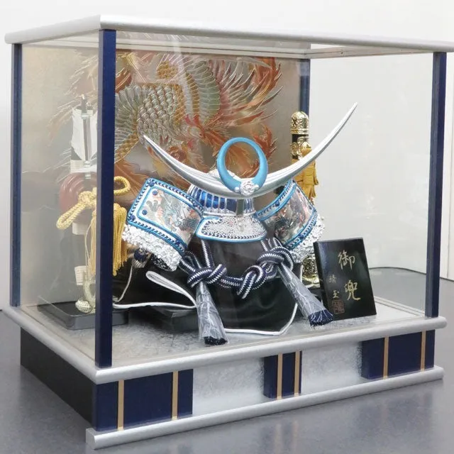 12号 青龍上杉兜 青銀ガラスケース入り | ギャラリー | 雛人形の