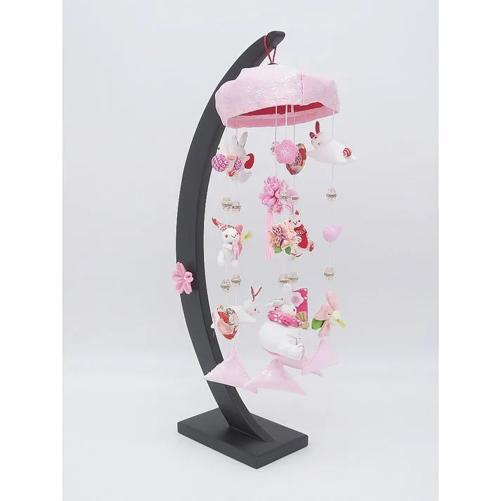 つるし雛 三日月桜ピンク うさぎ 飾台付 つり飾り